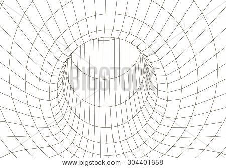3D Tunnel. Tunnel Or Wormhole. Grid Texture. Abstract Tunnel. 3D Vector Illustration Tunnel.