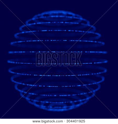 Abstract Blue 3D Sphere Made Of Points. Futuristic Technology Style. Sphere Particles. Plexus Effect