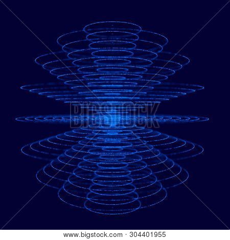 Abstract Blue 3D Sphere Made Of Points. Futuristic Technology Style. Sphere Particles. Plexus Effect