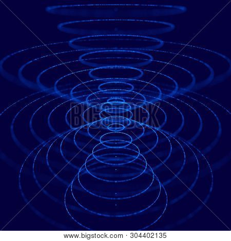 Abstract Blue 3D Sphere Made Of Points. Futuristic Technology Style. Sphere Particles. Plexus Effect
