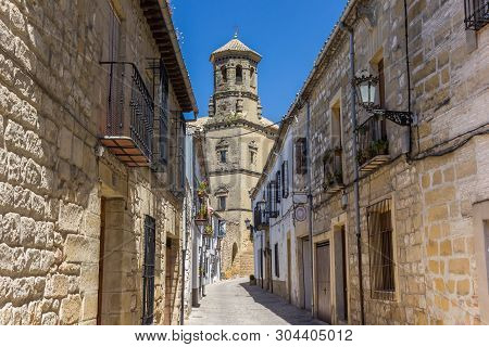 Baeza, Spain - May 12, 2019: Street Leading To The Cathedral Of Baeza, Spain