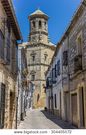 Baeza, Spain - May 12, 2019: Street Leading To The Cathedral Of Baeza, Spain