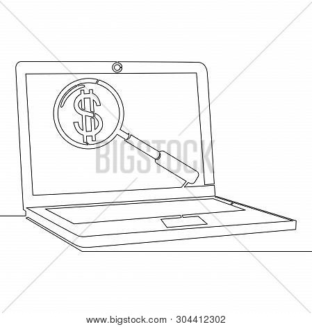 Continuous One Single Line Drawing Outbound Internet Marketing Computer Vector Illustration Concept