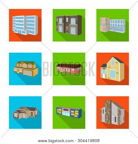 Vector Design Of Facade And Housing Sign. Set Of Facade And Infrastructure Stock Symbol For Web.