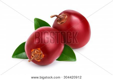 Fresh Tamarillo Fruit With Leaves Isolated On White Background