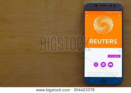 Bekasi, West Java, Indonesia. June 3, 2019 : Reuters Dev Application On Smartphone Screen. Reuters I