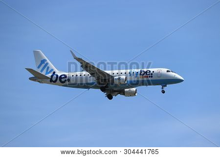 Amsterdam, The Netherlands - June, 1st 2019: G-fbjc Flybe Embraer Erj-175
 Final Approach To Polderb