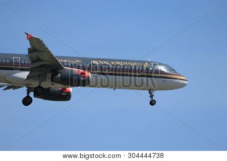 Amsterdam, The Netherlands - June, 1st 2019: Jy-ayv Royal Jordanian Airbus A321-231 Final Approachin