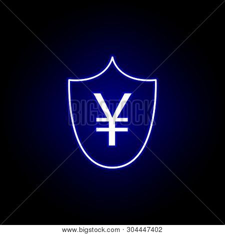 Shield Yuan Icon In Neon Style. Element Of Finance Illustration. Signs And Symbols Icon Can Be Used 