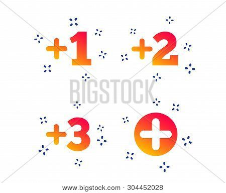 Plus Icons. Positive Symbol. Add One, Two, Three And Four More Sign. Random Dynamic Shapes. Gradient