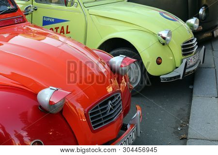 ZAGREB, CROATIA - DECEMBER 07: Citroen 2CV, vintage cars exhibited during the Retro Mobile Parade in Zagreb, Croatia, on December 07, 2013.