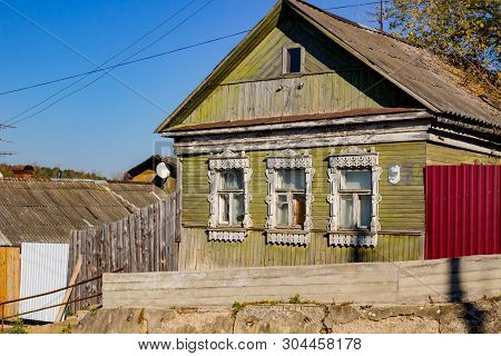 Borovsk, Russia - October 2018: Wooden House Of Traditional Architecture In The City Of Borovsk