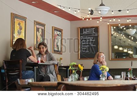 Boston, Massachusetts - May 23, 2019: Panificio Bistro & Bakery On Beacon Hill. People Enjoying Food