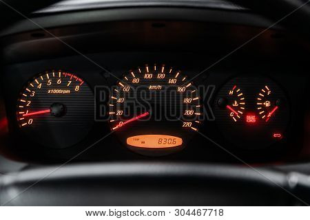 Novosibirsk, Russia - May 31, 2019:  Ssangyong Kyron,close-up Of The Dashboard, Speedometer And Tach