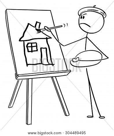 Vector Cartoon Stick Figure Drawing Conceptual Illustration Of Self-important Man Or Artist With Ber