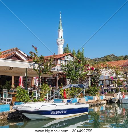 Ucagiz, Turkey - November 3, 2018: Ucagiz village of Kekova on the Lycian way trail in Turkey