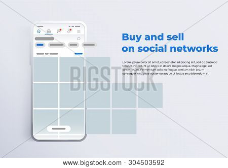News Feed In A Social Network In The Form Of A Grid. Promotion In Social Media. Smartphone With Soci