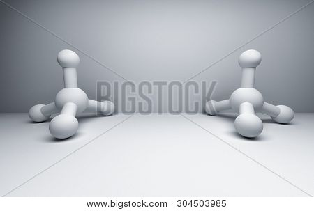 Abstract Background With Two Methane Molecules And White Copy Space On White Background. 3d Illustra