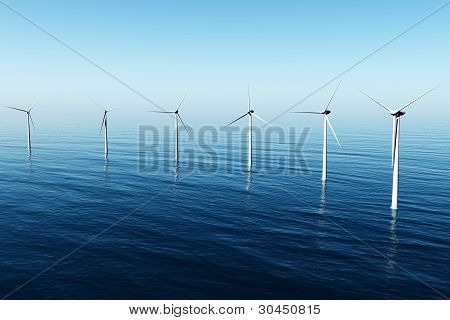 Windfarm v moři 3D vykreslení