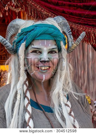 May 01, 2019 City Of El Alamo, Guadalajara, Spain, Medieval Market. The Inhabitants Of The City Of E