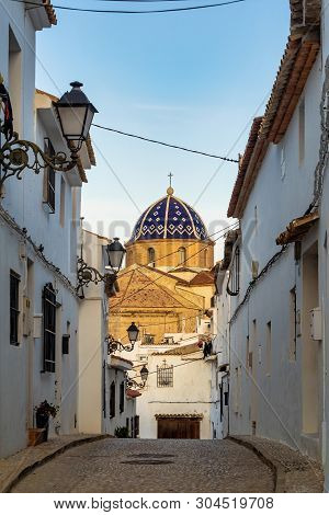 Beautiful Narrow Street In The Old Town Altea, Spain