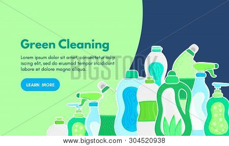 Vector Background With Eco Friendly Household Cleaning Supplies. Natural Detergents. Landing Page Te