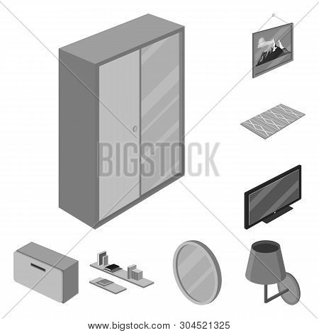 Vector Design Of Bedroom And Room Logo. Set Of Bedroom And Furniture Stock Symbol For Web.