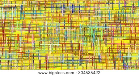 Abstract Multicolored Grid And Checkered Pattern On Orange Background. Digitally Generated Image.