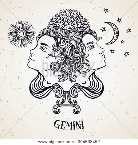 Beautiful Line Art Filigree Zodiac Symbol. Black Sign On Vintage Background.elegant Jewelry Tattoo.e