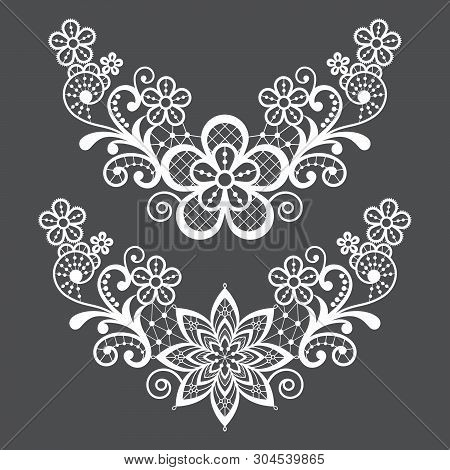 Lace Single Vector Pattern Set - Floral Lace Half Wreath, Half Circles Design Collection, Retro Open