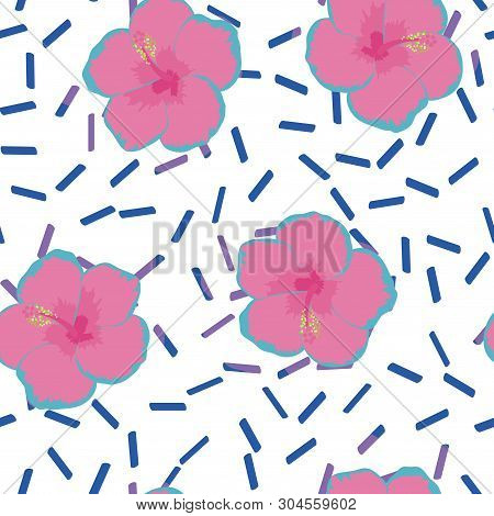 Hibiscus Flowers Tropical Pattern. Exotic Seamless Pattern With Tropical Flowers. Hibiscus Flower. F