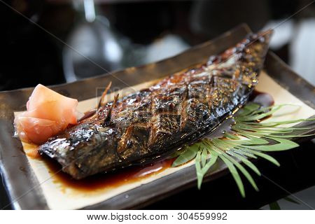 Grill Mackarel Fish Japanese Food In Close Up