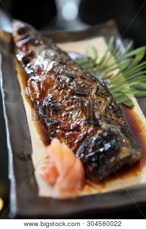 Grill Mackarel Fish Japanese Food In Close Up