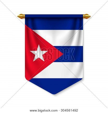 3d Realistic Pennant With Flag Of Cuba. Vector Illustration