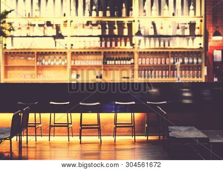 Interior Of A Modern Pub Or Bar At Night