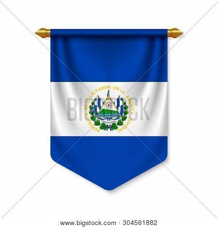 3d Realistic Pennant With Flag Of El Salvador. Vector Illustration