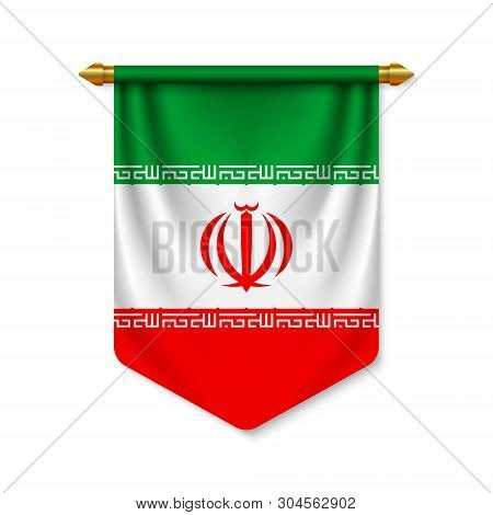 3d Realistic Pennant With Flag Of Iran. Vector Illustration