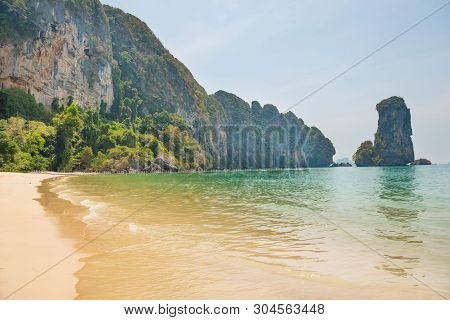 Tropical Lanscape With Beach And Mountains