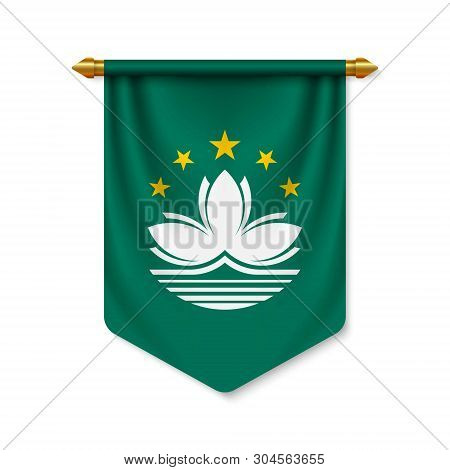 3d Realistic Pennant With Flag Of Macau. Vector Illustration