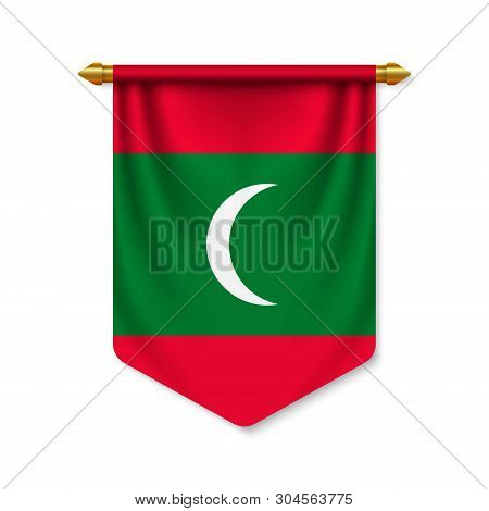 3d Realistic Pennant With Flag Of Maldives. Vector Illustration