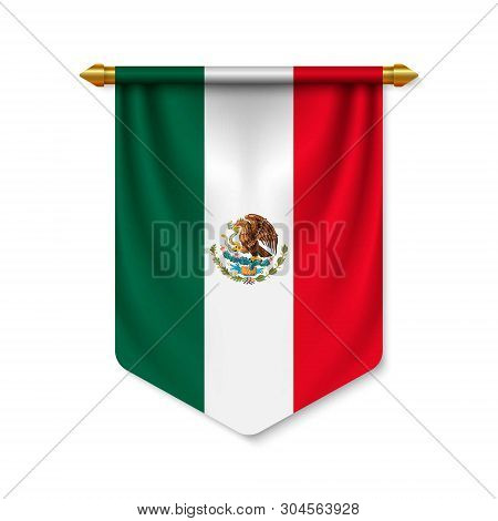 3d Realistic Pennant With Flag Of Mexico. Vector Illustration