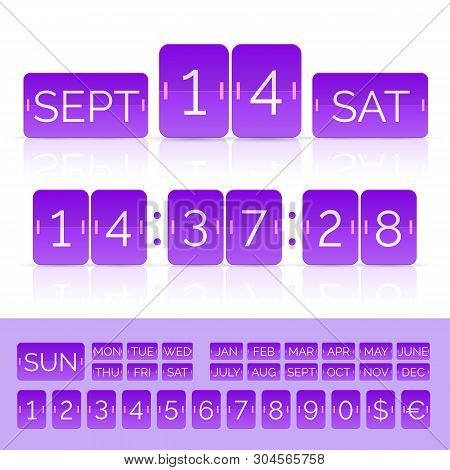 Purple Flip Calendar With Flat Countdown Timer With Numbers Isolated