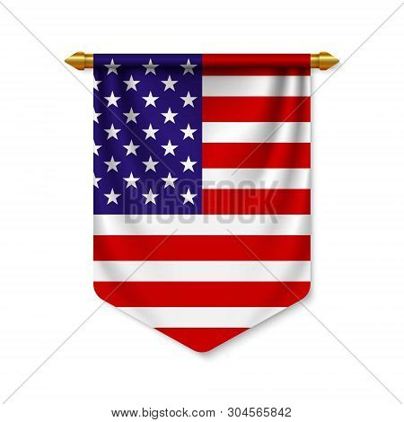 3d Realistic Pennant With Flag Of Usa. Vector Illustration