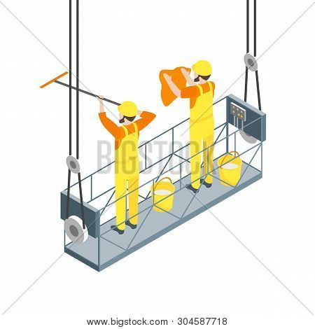 Cleaning Professional Worker Washed On A White 3d Isometric View. Vector