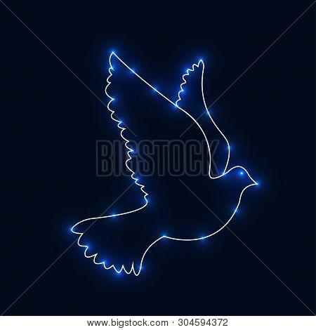 The Dove Consists Of Luminous Points. Vector Illustration Of A Starry Sky. The Construction Of The L