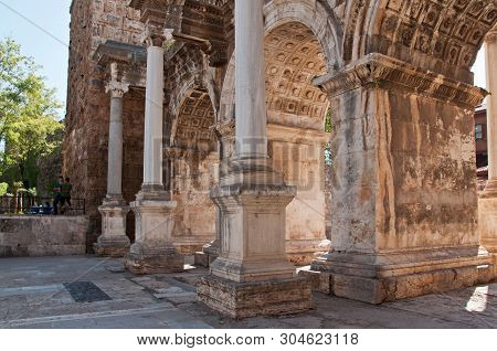 Hadrian's Gate In Old Town Kaleici District. Antalya, Turkey