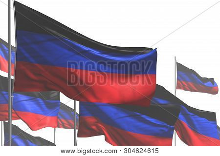 Beautiful Many Donetsk Peoples Republic Flags Are Waving Isolated On White - Any Feast Flag 3d Illus