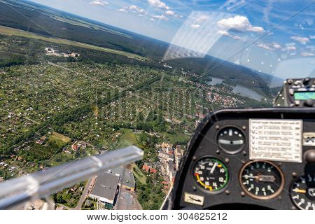 Pila, Wielkopolskie / Polska - June, 2, 2019: A View From A Glider On A Medium-sized City In Poland.