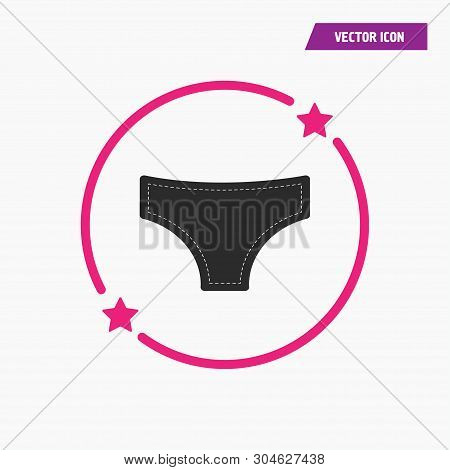 Black Woman Bikini, Pants, Underwear Icon. In Pink Circle With Stars With Knit Thread On It. Vector.
