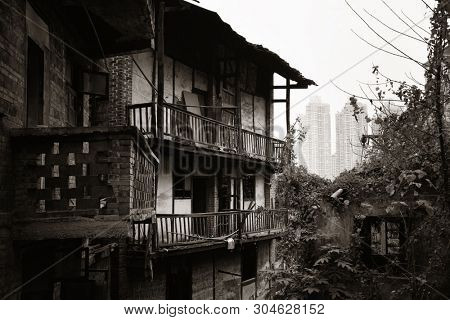 Balcony closeup in Xiahao Old street in Chongqing, China.
